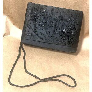 NYTLITES Boxy Evening Bag, Black Beading, Cord Strap